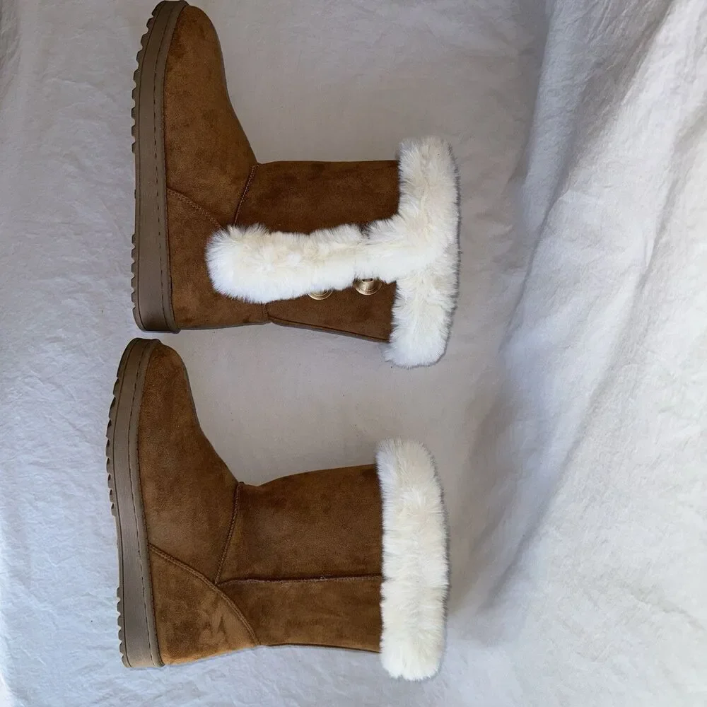 So Women's Abigail Comfort Pull-On Winter Boots, Chestnut Faux-Fur, Size 6